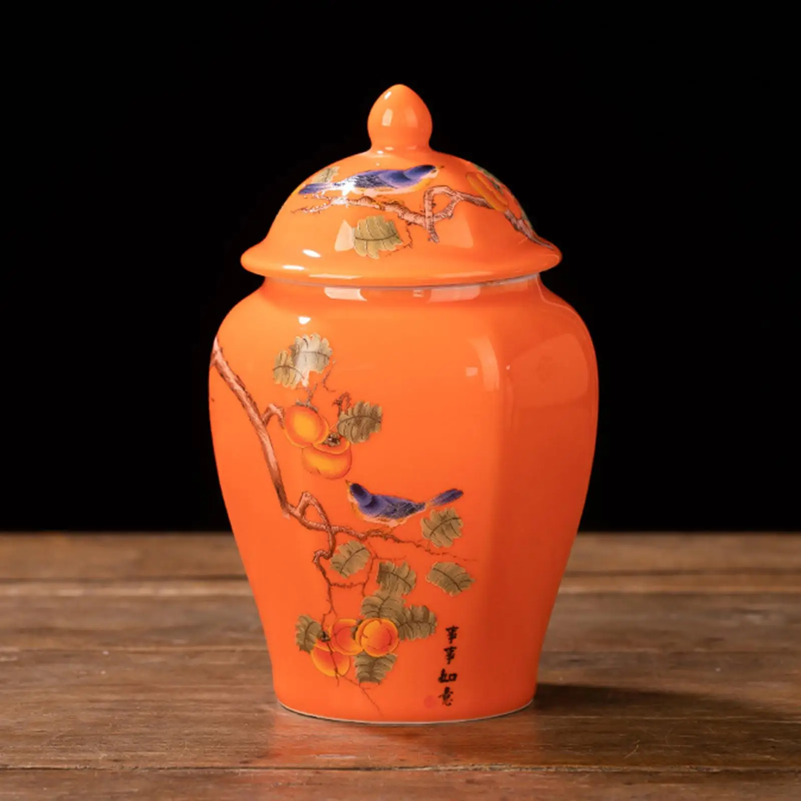 Ceramic Ginger Jar Chinese Vintage Style Gift Decorative Chinoiserie Vase for Countertop Office Party Home Decor Tea Storage