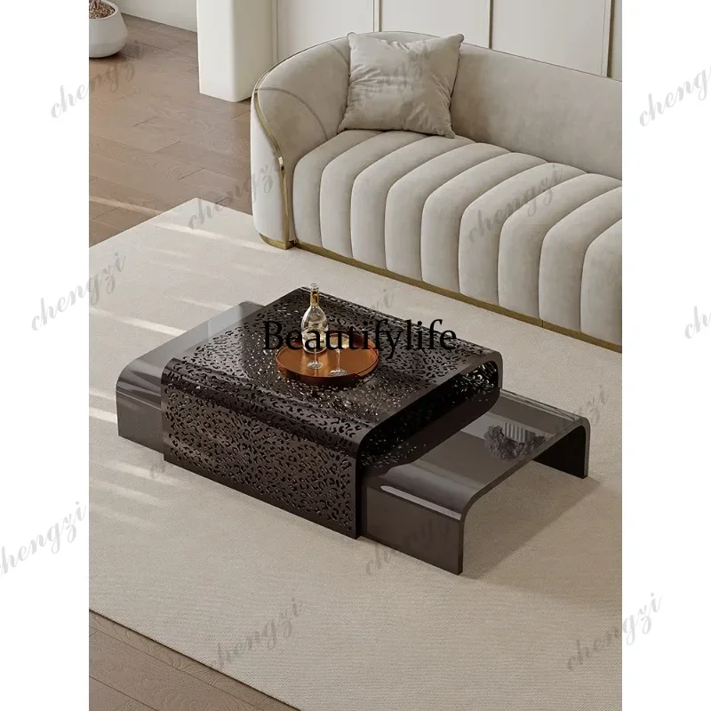 Italian light luxury retractable coffee table high-end metal hollow edge table combination d178