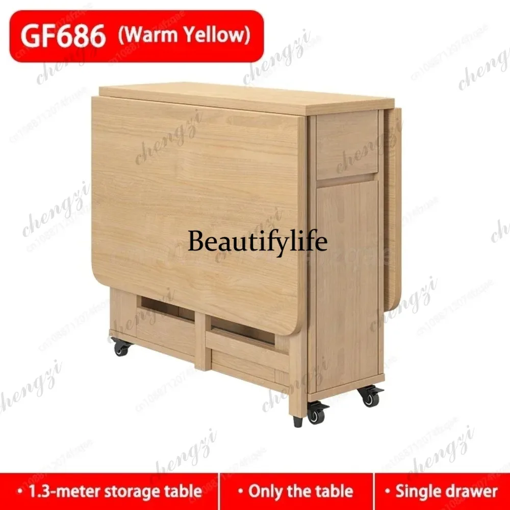 

To Save Space Movable 1.3m Wood Table With Chair Combination Set Foldable Dining Table For Small Household Folding Table