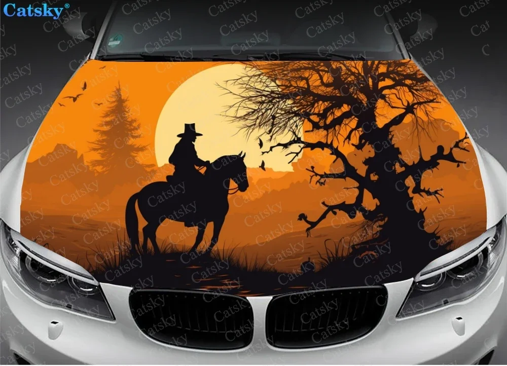 Cowboy and Horse Silhouette Car Hood Decal Truck Decals Vinyl Sticker Graphic Wrap Stickers Trucks Cars Bonnet Vinyls