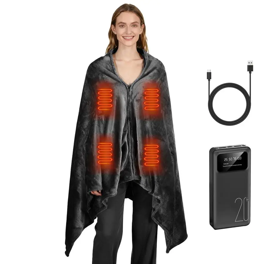 

Portable Heated Blanket Battery Operated, 20000mAh Battery Rechargeable Heated Blanket with 3 Heating Levels, 70x40 USB Wearable