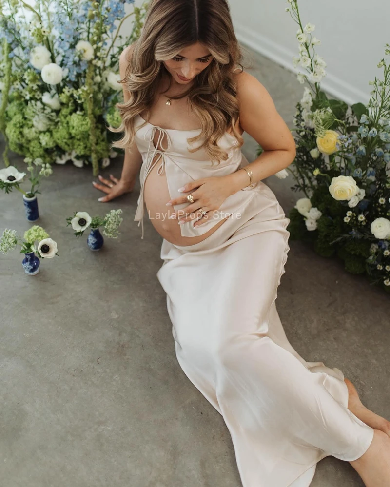 Maternity Photo Shoot Dress Maternity Photography Backless Irregular Hem Strapless Half Dress for Parties