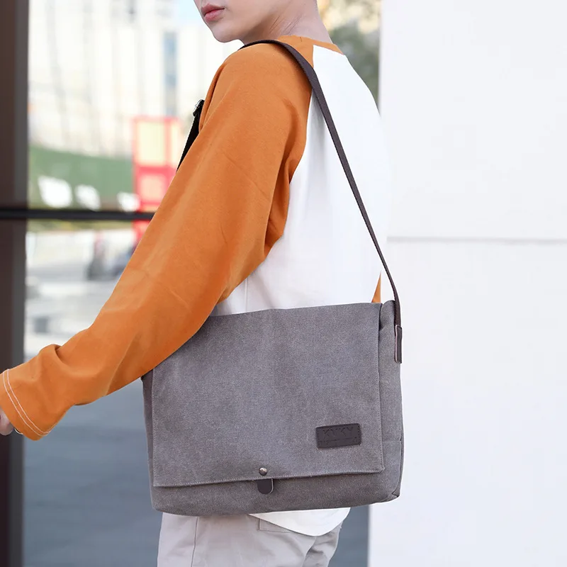 Fashion Vintage Man Canvas Messenger Bag Trend Shoulder Simple Casual Lightweight Crossbody Bag 13.3