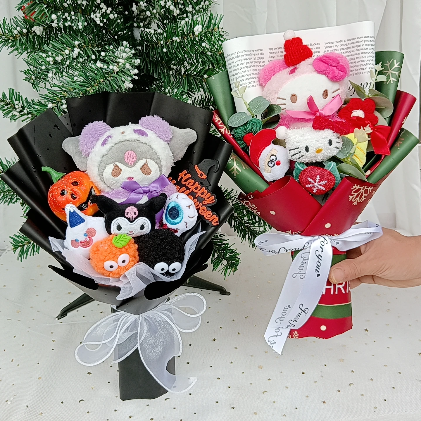 HallowmasHello Bouquet Kitty Peluche Bambola Natale Kuromi Cinnamoroll Peluche ripiene San Valentino Regali di compleanno di Natale