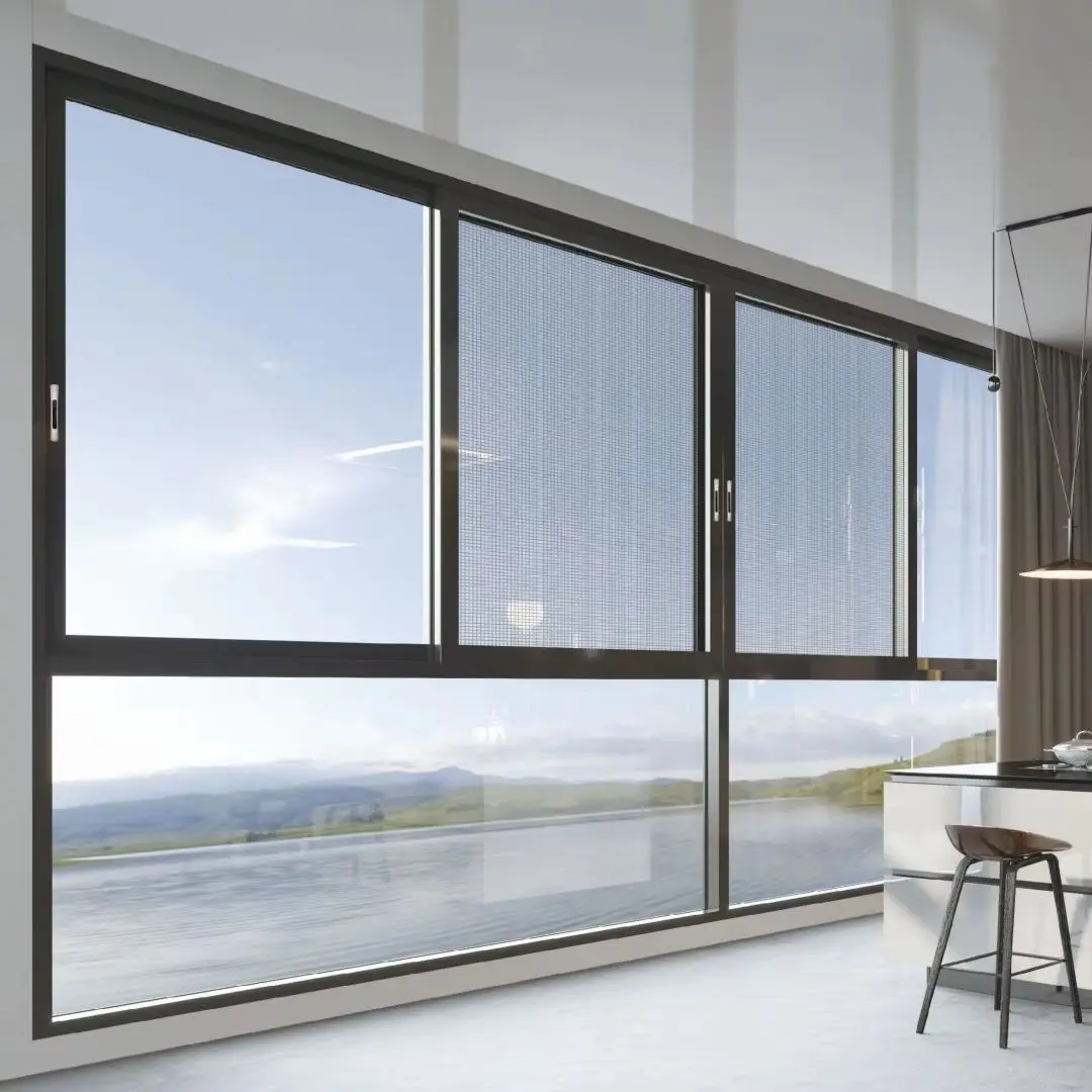 

Villa Large Size UV Protection Glass Window Double Layer Glass Fashionable Sliding Windows Windproof Rainproof Viewing Windows