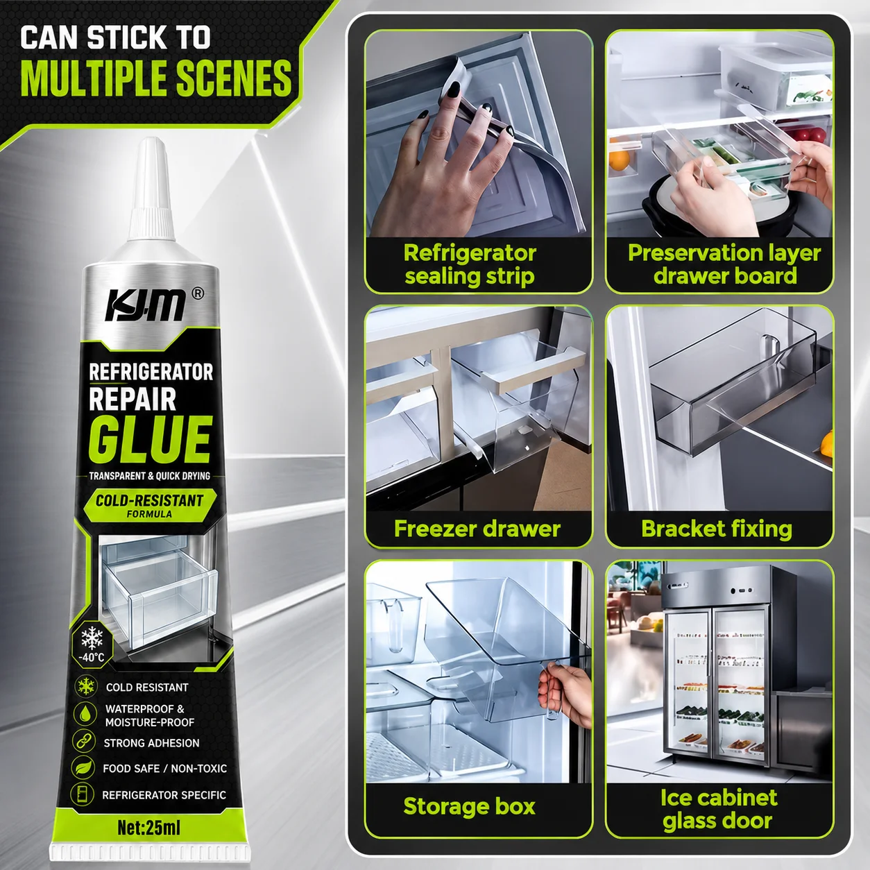 KJM Fridge Repair Glue Fast Dry Waterproof Adhesive For Refrigerator Drawer Shelf Freezer Plastic Crack Fix 25ml