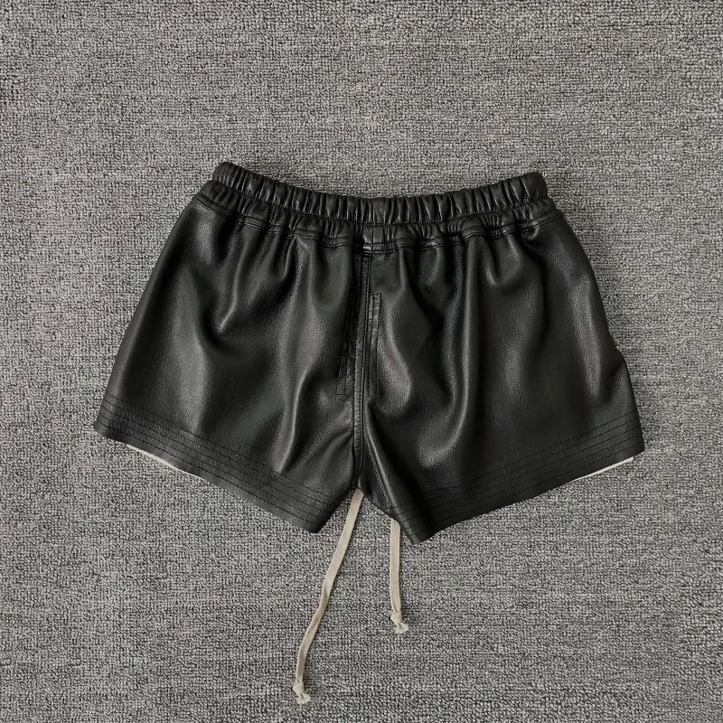 Summer Women's PU Leather Shorts Dark Retro Side Split Color Block Elastic Waisted Drawstring Hot Shorts Female Clothing