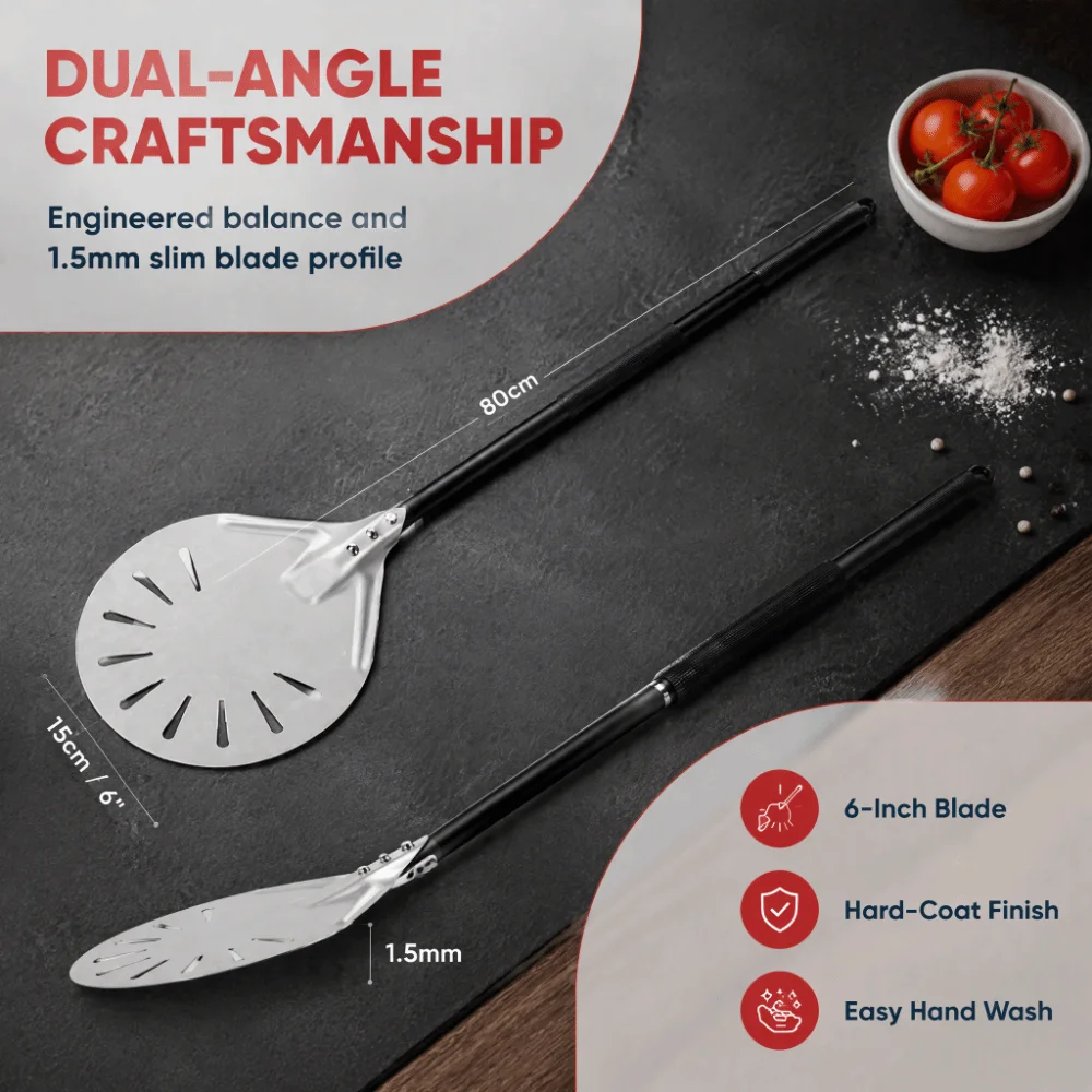 Aluminum Pizza Turning Peel Extra Long Handle Two Section Handle Pizza Turner Non Stick Surface Hard Anodized Pizza Paddle