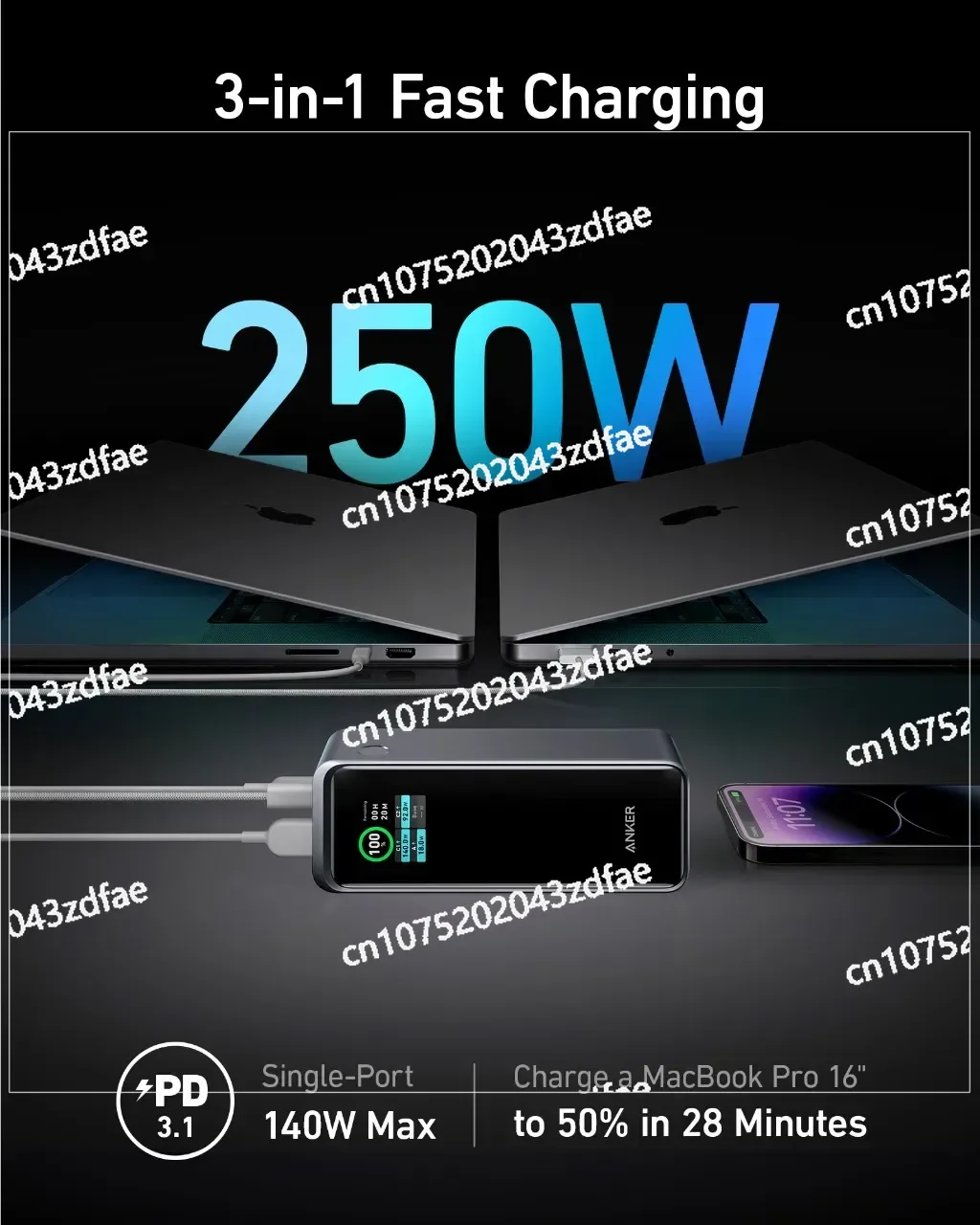 140 Watts Maximum Power Portable Charger, Battery, Portable Power Bank, Large Capacity 250 Watts Suitable for Laptop