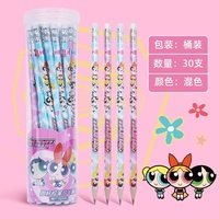 Maihe Stationery Powerpuff Series HB Pencil with Eraser round Rod Sharpenable Barrel Packed Student Pencils Toy Figure