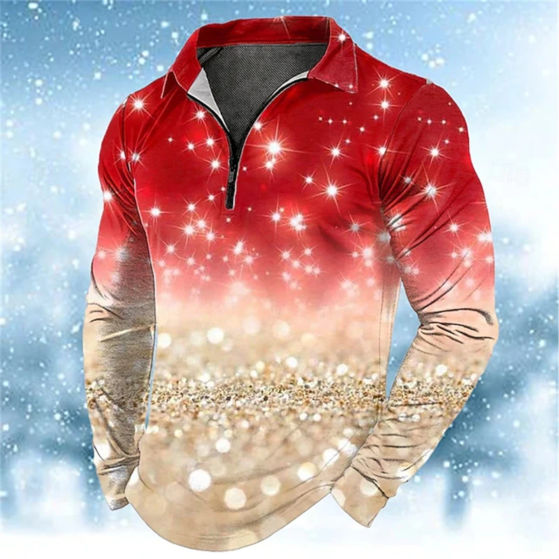 

Новая модная мужская рубашка с длинным рукавом, уникальный дизайн на молнии, повседневная уличная рубашка-поло, рождественский мужской топ ограниченной серии
