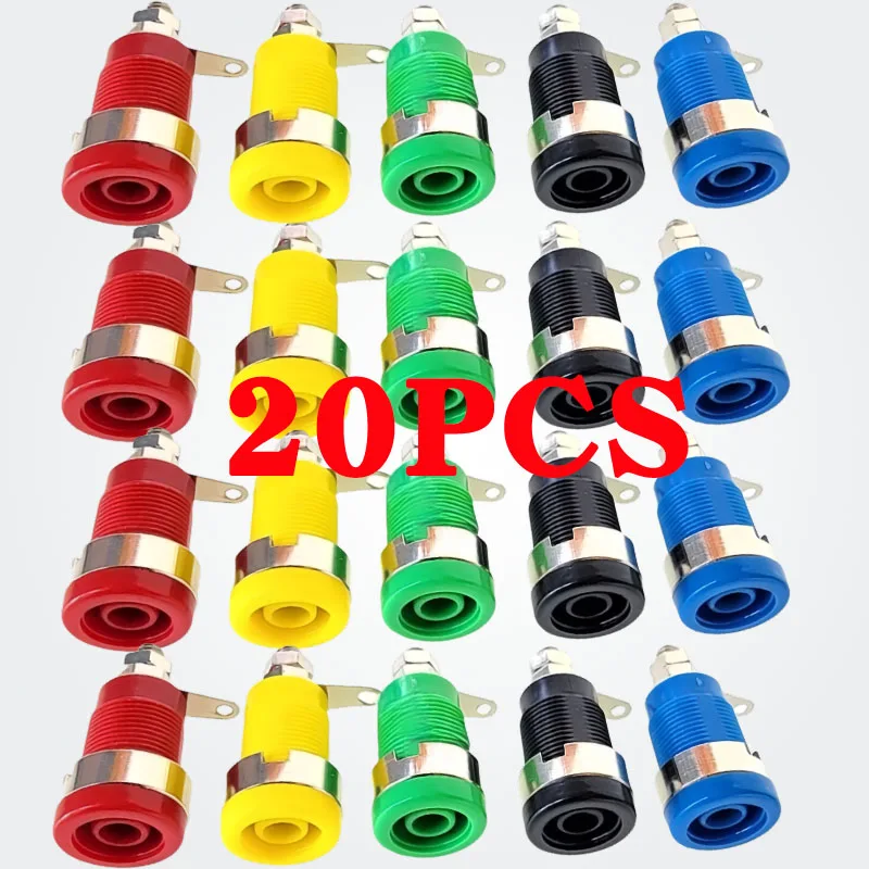 20PCS 4mm 32A Banana Socket Terminal Kit, 5 Colors Insulated Panel Mount Wire Connector for Arduino/Electronics/Amplifier