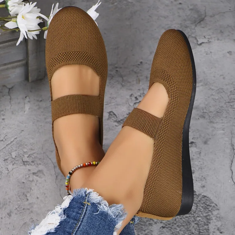 Autumn New Womens Fashion Round Toe Flat Non-Slip Womens Shoes Solid Color Mesh Shallow Mouth Slip-On Women Shoes Large Size