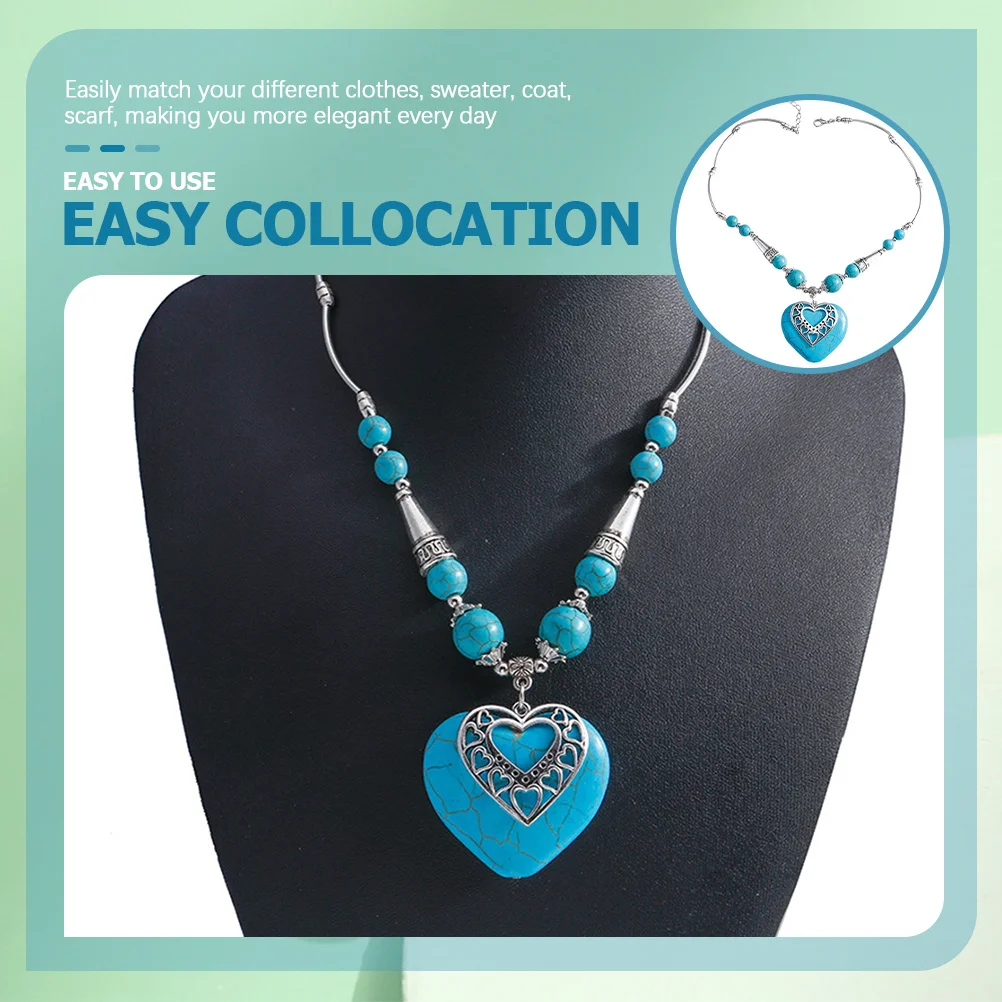 

Pendant Necklace for Women Featuring Heart and Turquoise Stone Elegant Ethnic Jewelry Gift for Her Daily Wear Or Special