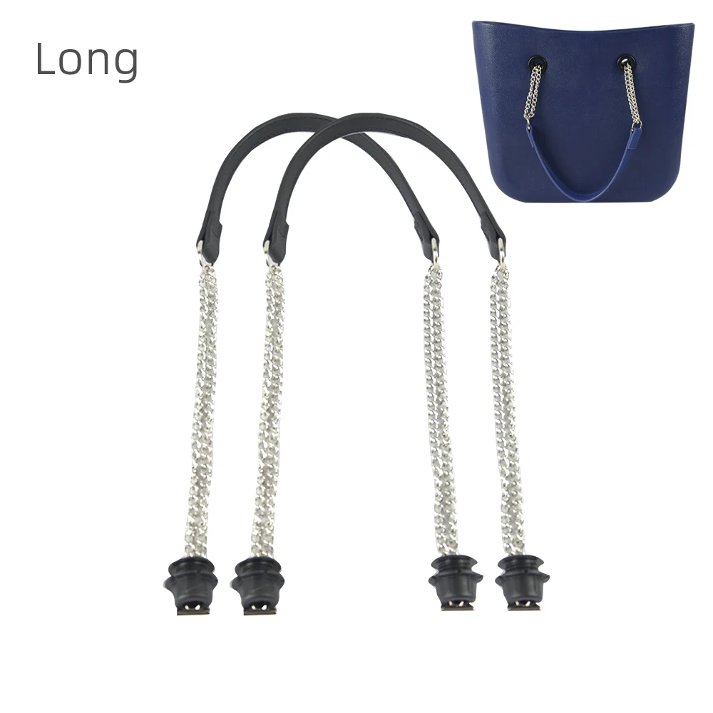 1 Pair Obag Accesorios long leather Handles  straps Silver Long Double Chain underarm For O Bag Totes Women Shoulder Handbags