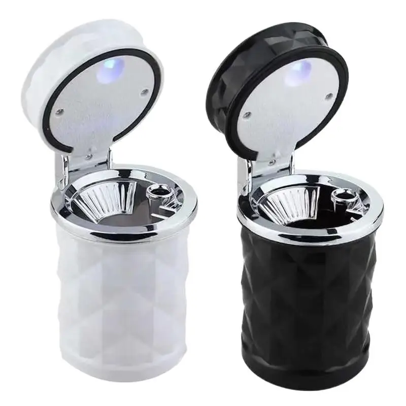 Portable Car Ashtray With LED Light Fireproof ABS Diamond Cut Design For Home Travel Use