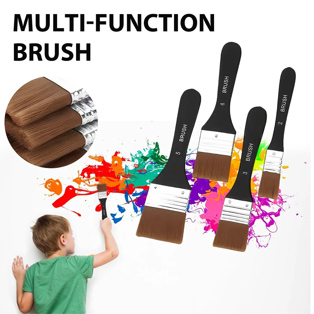 1/4 قطعة فرشاة طلاء، فرش طلاء مسطحة لامعة، فرش طلاء أساسية مع مقبض خشبي للأكريليك والزيت والألوان المائية #6