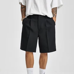 Short Men Straight Summer Chic Fashion Solid popolare Casual allentato Trend maschile coreano vestito corto al ginocchio Tousers Streetwear