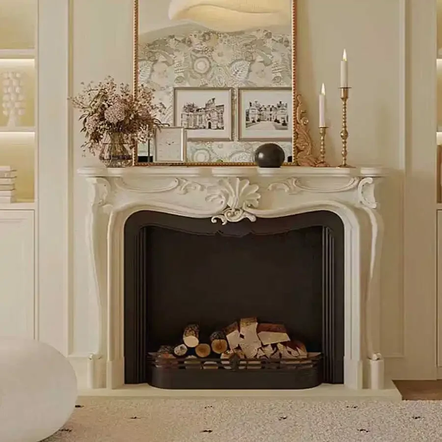 

French Elegant Solid Wood Living Room Hand-Carved Fireplace Curio Cabinet Light Luxury Villa Wall Entrance Display Cabinet