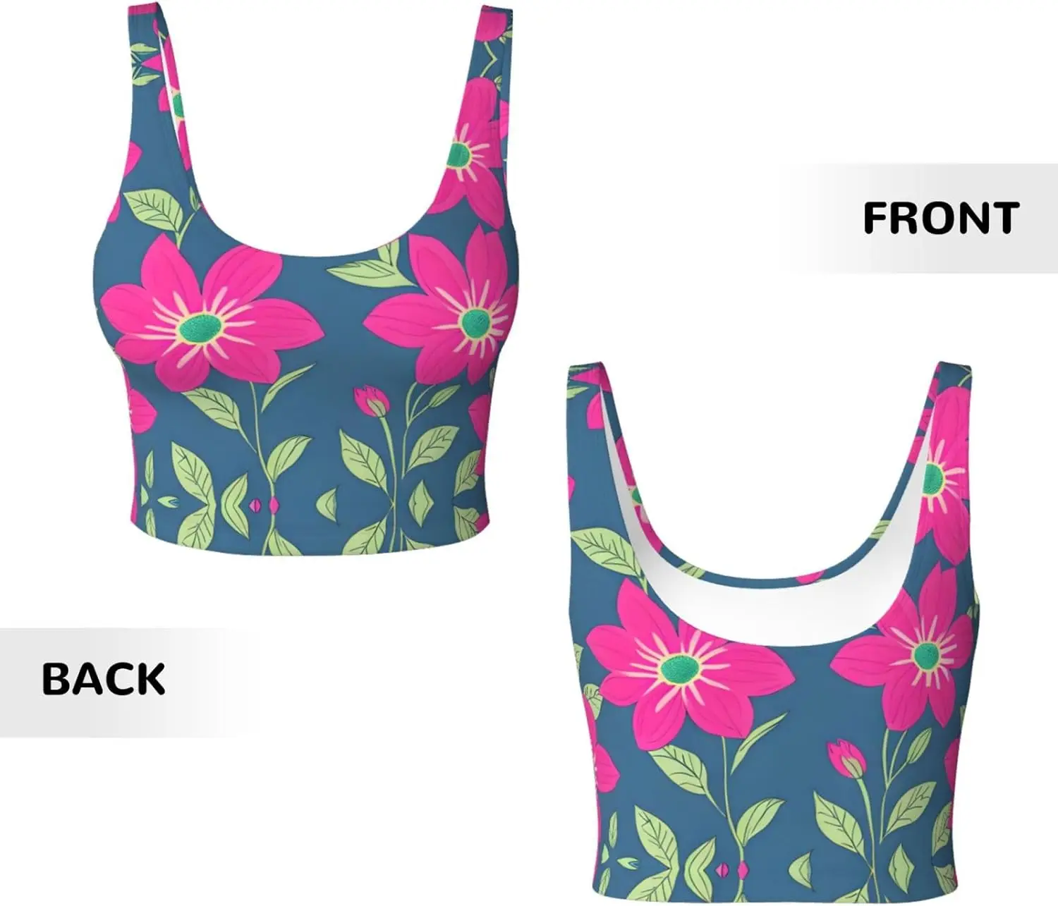 花柄プリント レディース スポーツ ベスト ヨガ ワークアウト フィットネス用 - アスレチックな女の子向けカジュアル ノースリーブ、ブラック、XX-Large