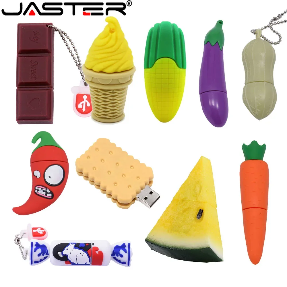 JASTER ผลไม้ USB แฟลชไดร์ฟ64GB ผักไดรฟ์ปากกา32GB ไอศกรีมช็อกโกแลตหน่วยความจำแครอทพริก Pendrive มะเขือยาว Candy