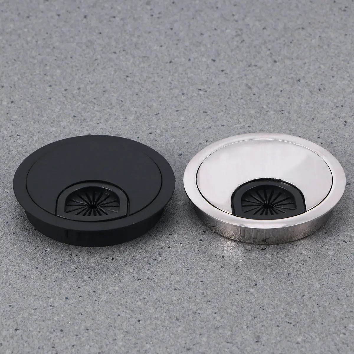 3Pcs 60Mm Round Zinc Alloy Cable Cover for Computer Desk Brushed Finish Swivel Top Adjustable Center Ring Heavy Duty Office