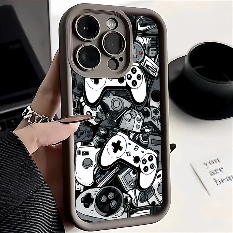 Game Controller Graphic Silicone Case For iPhone 16 15 14 13 12 11 Pro Max XS X XR 7 8 Plus SE  Shockproof Soft Bumper Cover ﻿