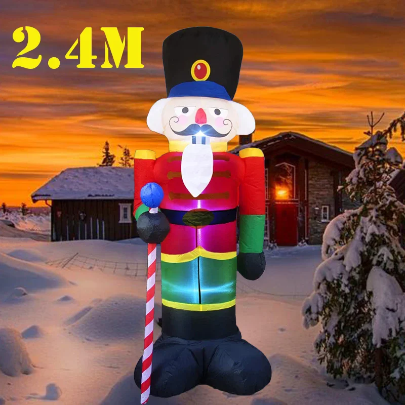 2.4m Christmas Decoration Inflatable Toy Walnut Soldier with LED Lights Inflatable Model Indoor Xmas Party New Year Garden Decor