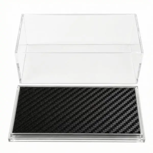Transparent Acrylic Showcase for Model Paint Case and Car Kit Hobby Display Box with Carbon Fiber Base for Collectors
