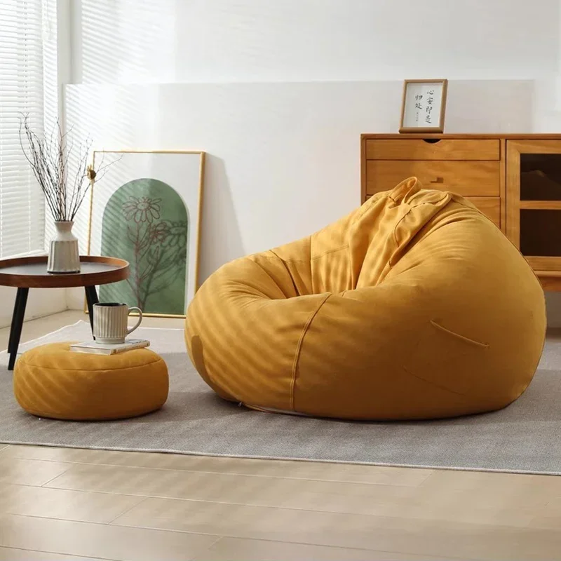 Corner Modern Bedroom Bean Bag Living Room Single Filling Yellow Reading Puffs Sofa Dining Curved Puffs