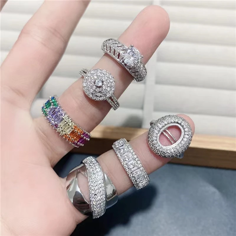 Wholesale 20/50Pcs/Lot Inlaid Zircon Copper Alloy Women\'s Ring Korean luxurious Mixed Styles Finger Accessories Jewelry Gifts