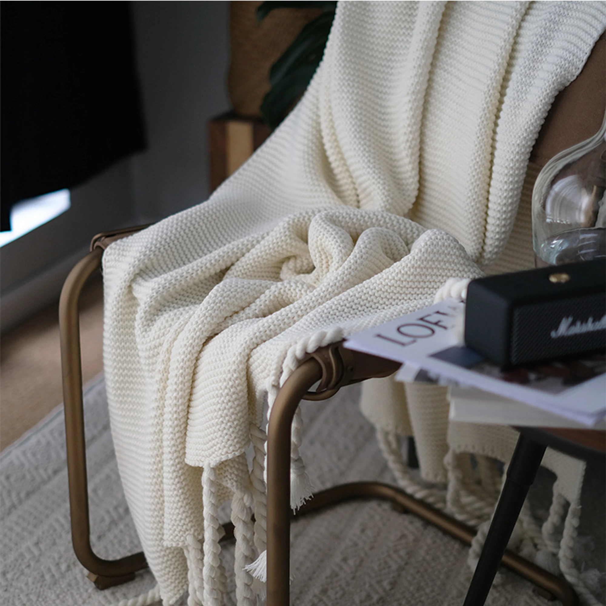 

Thread Blanket with Tassel Solid Beige Grey Coffee Throw Blanket for Bedroom Sofa Home Textile Fashion Knitted Blanket