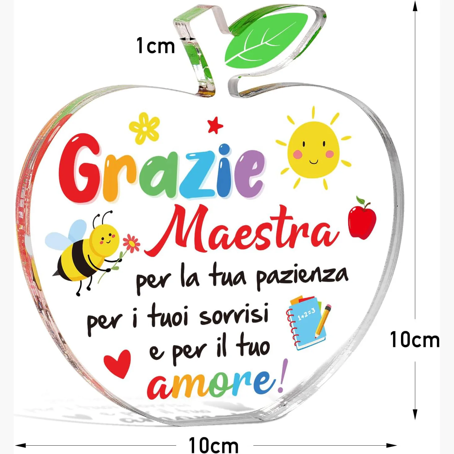 Colorful Apple‑Style Acrylic Teacher Plaque, Grazie Maestra Inspirational Italian Keepsake, Meaningful Christmas Thanksgiving