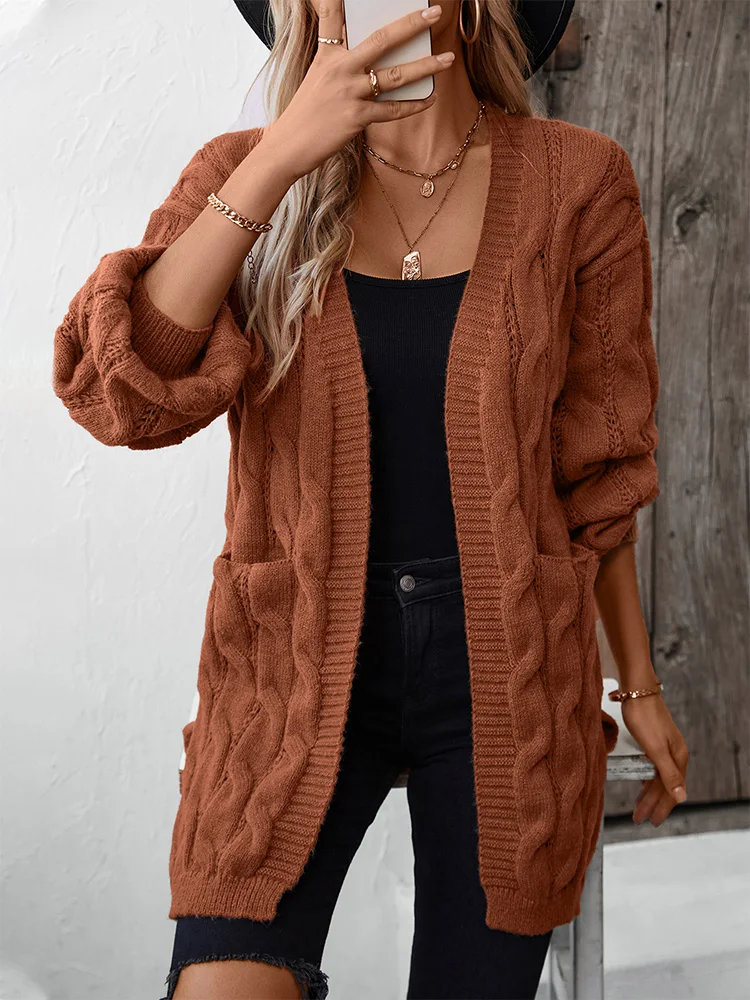 Miyouj Fashion Long Cardigan 2024 New Women's V Neck Long Sleeve Sweater Autumn And Winter Knitted Cardigan Solid Color Coat