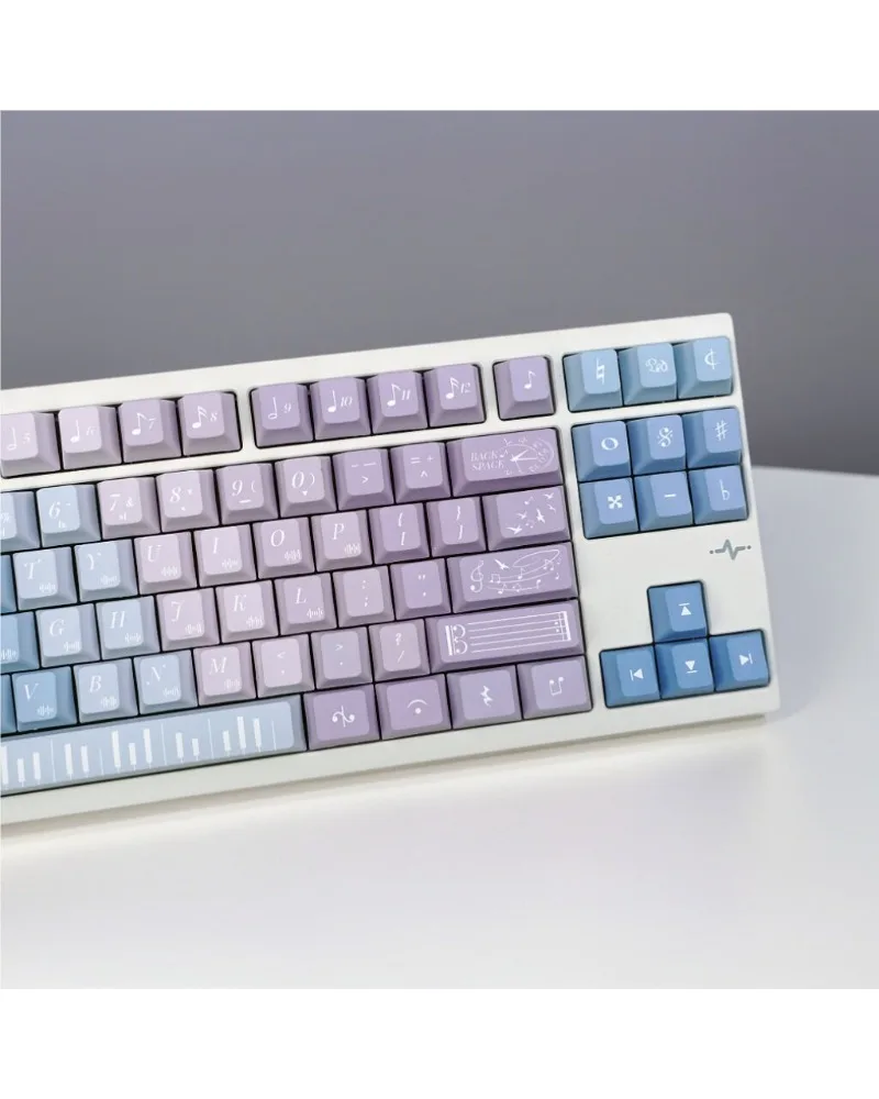 Keycap gradual change original height five-sided sublimation process PBT mechanical keyboard blue and purple loss music note