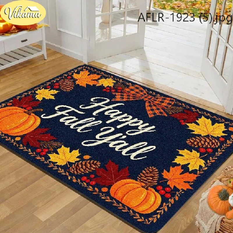 VIKAMA Happy Fall Yall Pumpkin Maple Door Mat Floor Mat Front Door Non Slip Washable Welcome For Home Decor