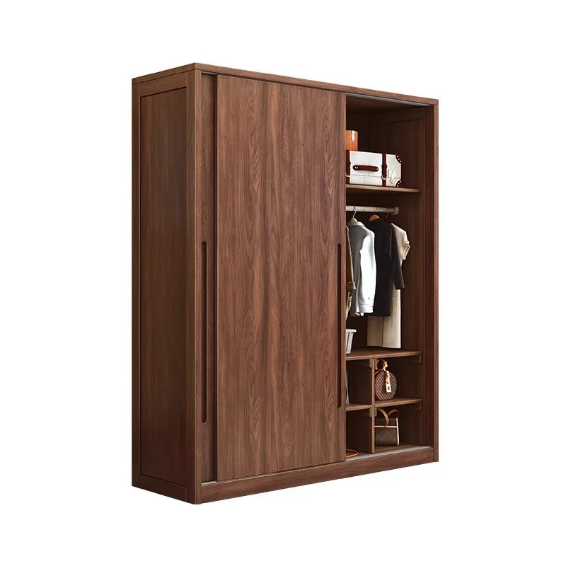맞춤형 블랙 월넛 옷장 가족용 침실 이동식 도어 옷장 수납장