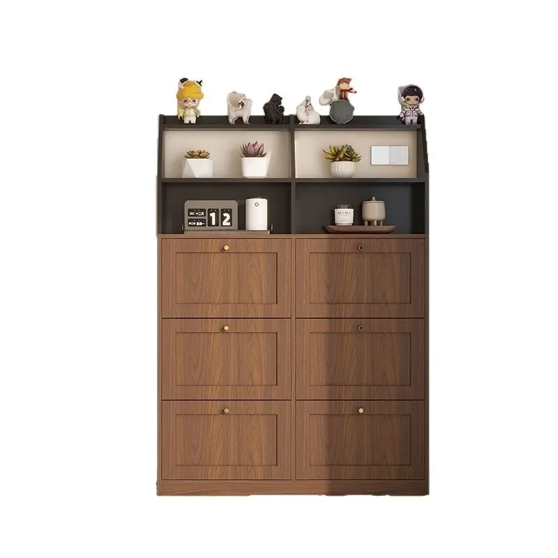 Solid wood medium and ancient style ultra-thin tipping bucket shoe cabinet extremely narrow shoe cabinet entrance