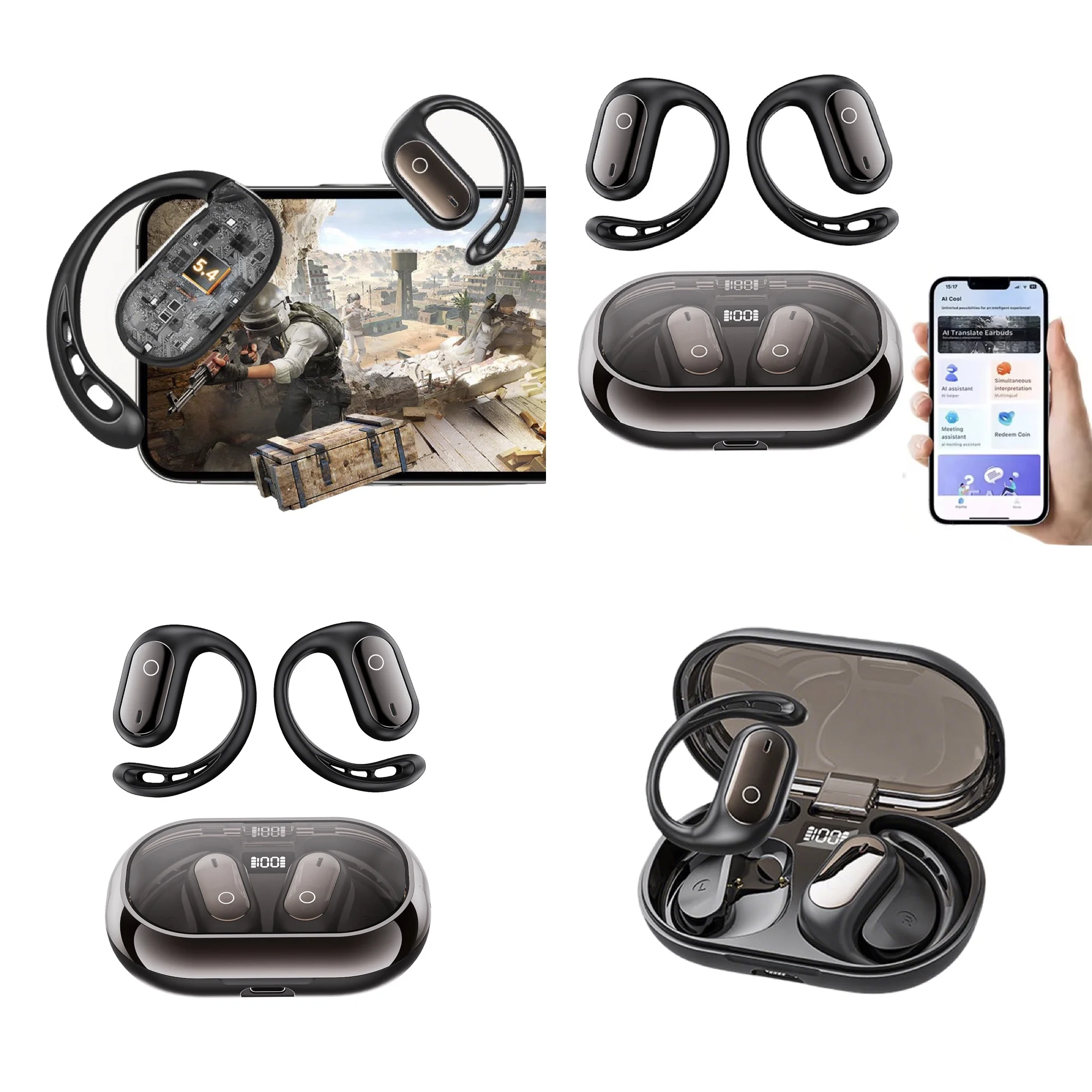 Auriculares de Traducción de Idiomas con IA OWS para Viajes de Negocios, Auriculares Traductores en Tiempo Real con 144 Idiomas en Línea, Auriculares 3 en 1