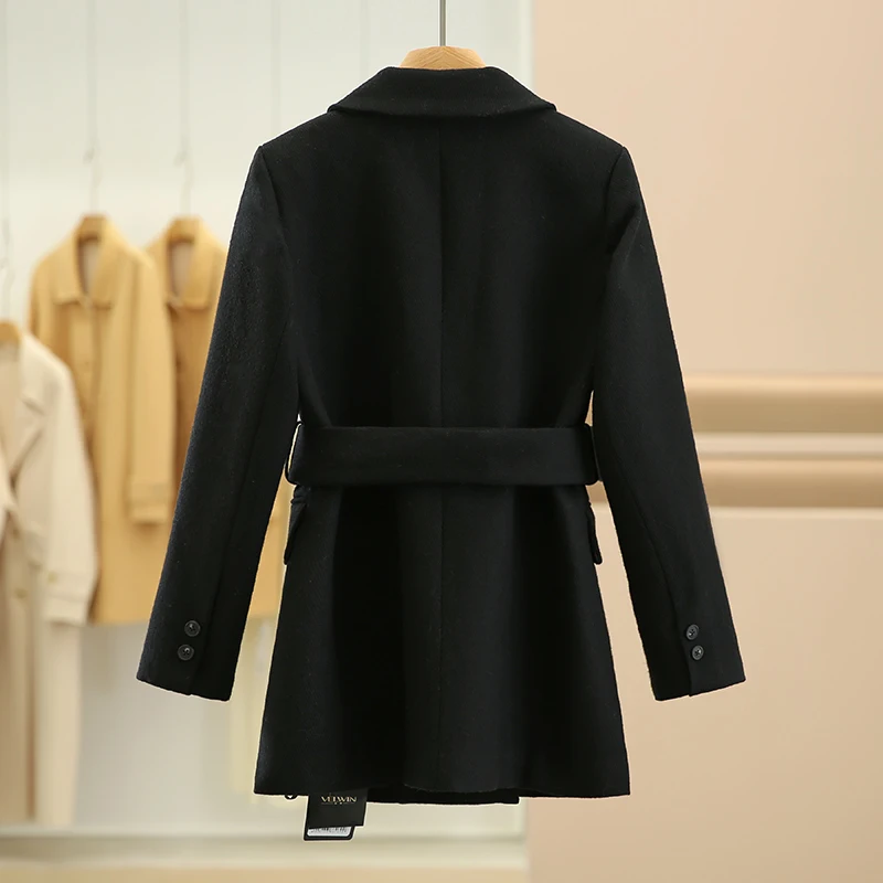 Płaszcze z mieszanki wełny Damski płaszcz wełniany Brązowy Damski Jesienny Wełniany płaszcz z efektem wełny Berberyjski patchwork Zapinany na guziki Krótki Bufiaste rękawy Study Urban Chic