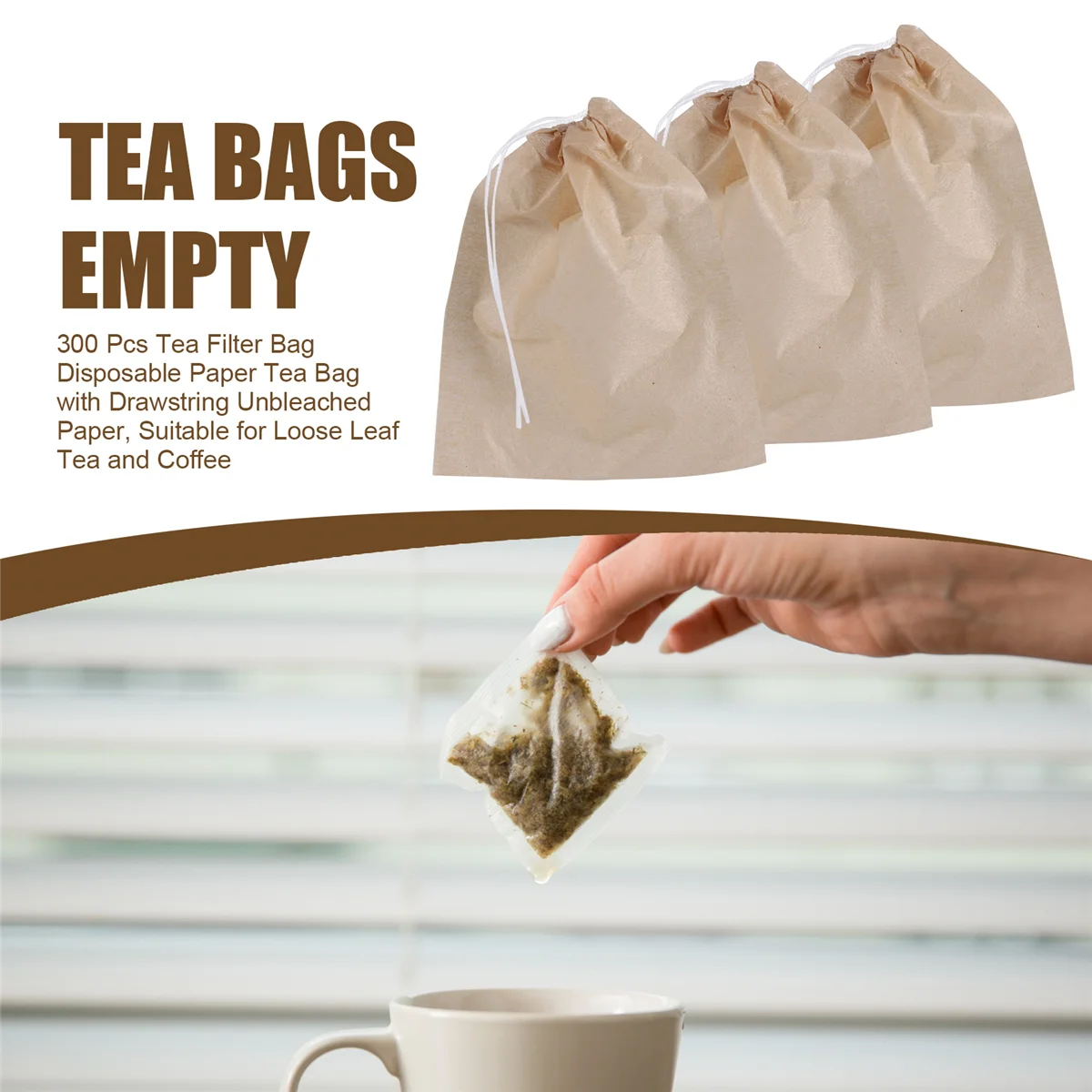 B-T 300 Pcs Tea Filter Bag Disposable Paper Tea Bag with Drawstring Unbleached Paper, Suitable for Loose Leaf Tea and Coffee