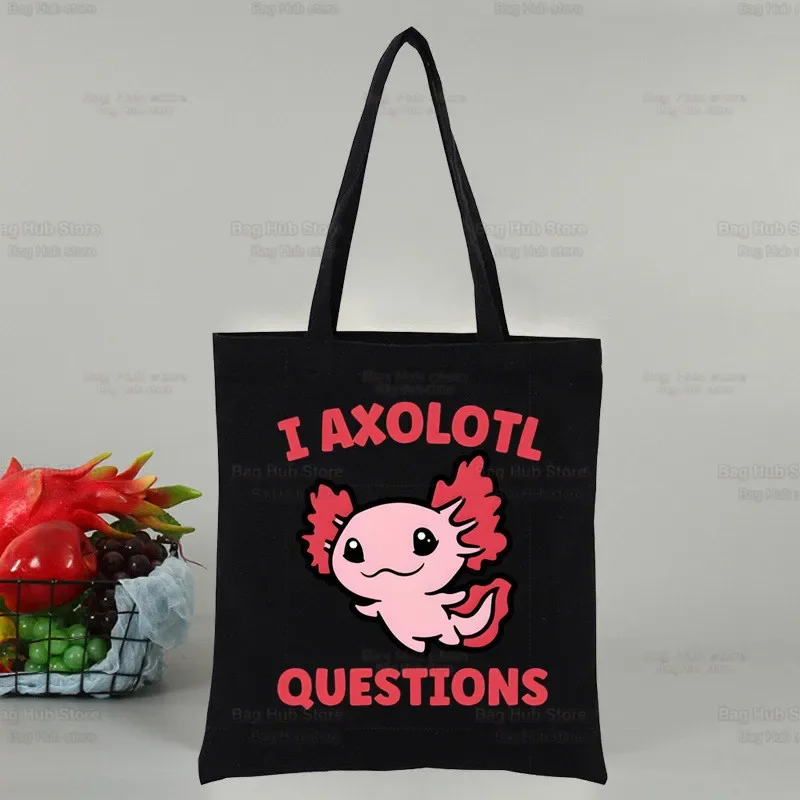 Axolotl-حقيبة كتف كرتونية سعة كبيرة للنساء ، حقيبة يد كلية ، حقيبة تسوق ، قماش ، لطيف ، Harajuku