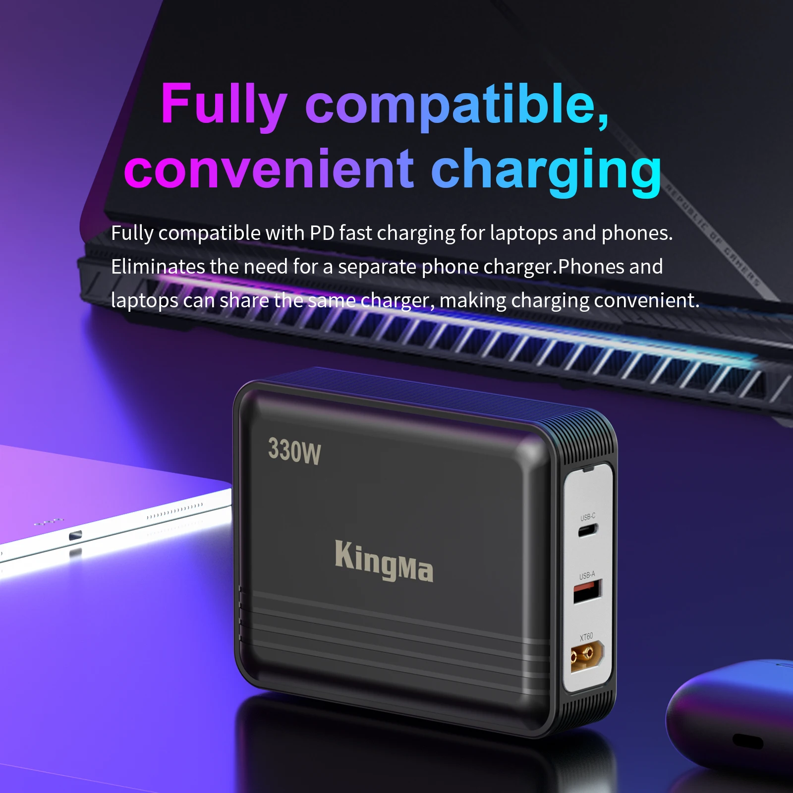 330W GaN Charger for Laptop, XT60 to DC Cable Adapter,  for Lenovo, ASUS, Dell, Alienware, HP, Acer, MSI, Razer, Xiaomi, Hasee