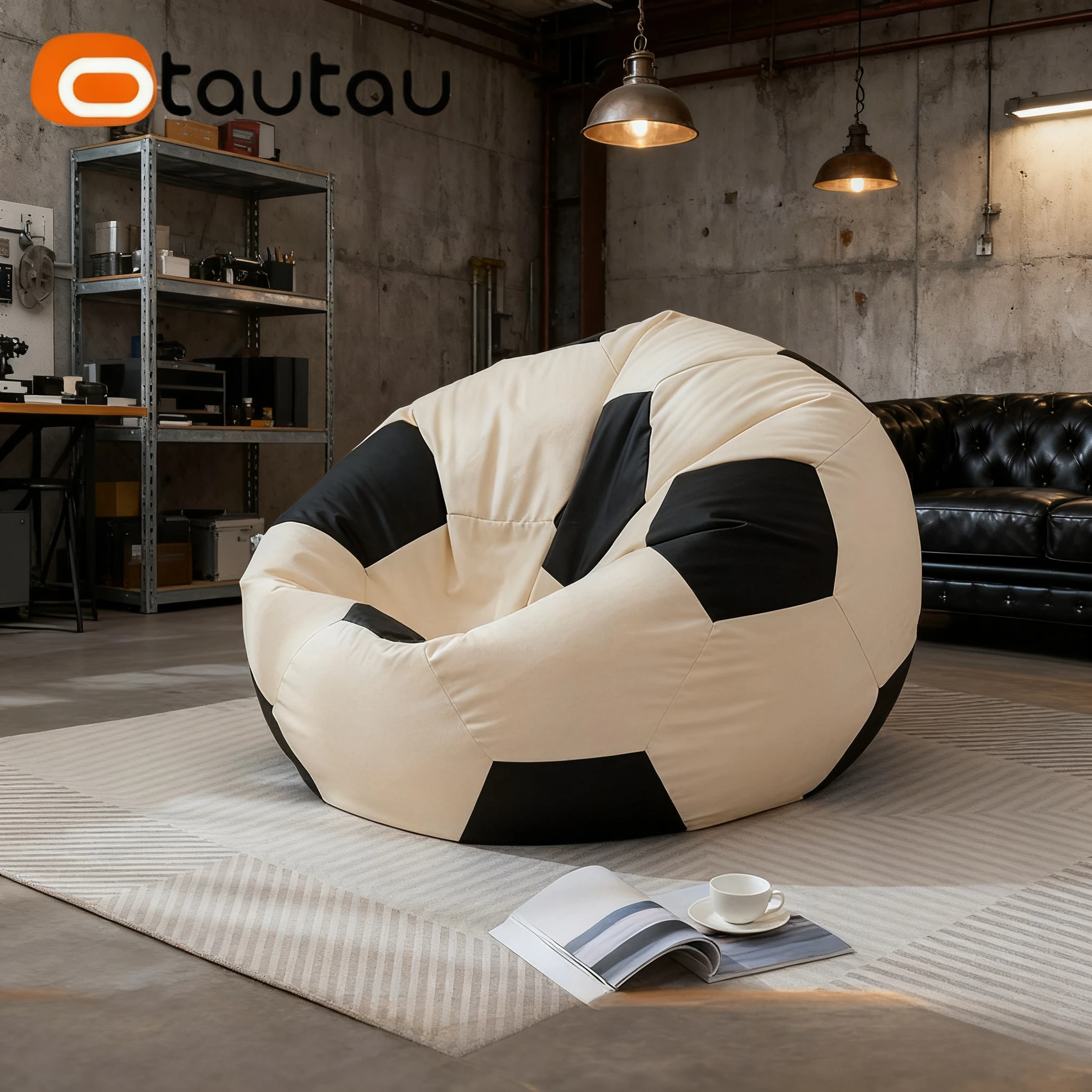 OTAUTAU Funda para puf de fútbol de piel sintética para niños/adultos DD229 【¡Sin relleno en el interior! ¡Tes necesitas comprar relleno por usted mismo!】