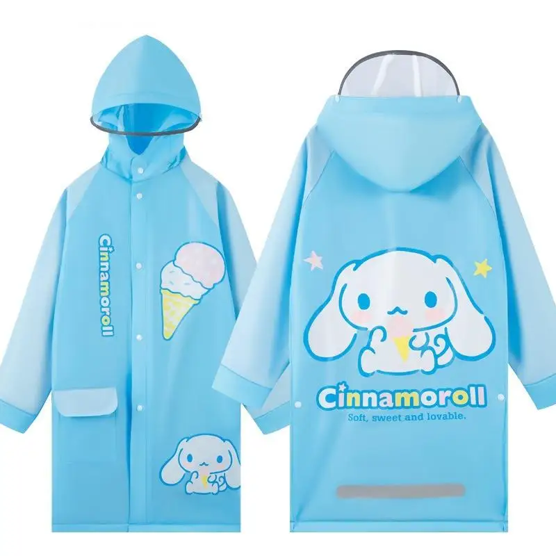 Sanrio Kuromi Student Raincoat Anime Hellokitty Cartoon Kuromi Printing Portable Cardigan Hooded Raincoat Loose Poncho Girl Gift