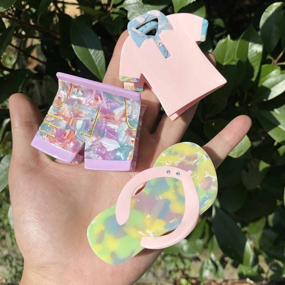 Personality Colorful Hair Claw Clip For Women New Shorts Sleeved Slippers Shape Shark Barrettes Hairpin Thick Hair Accessories