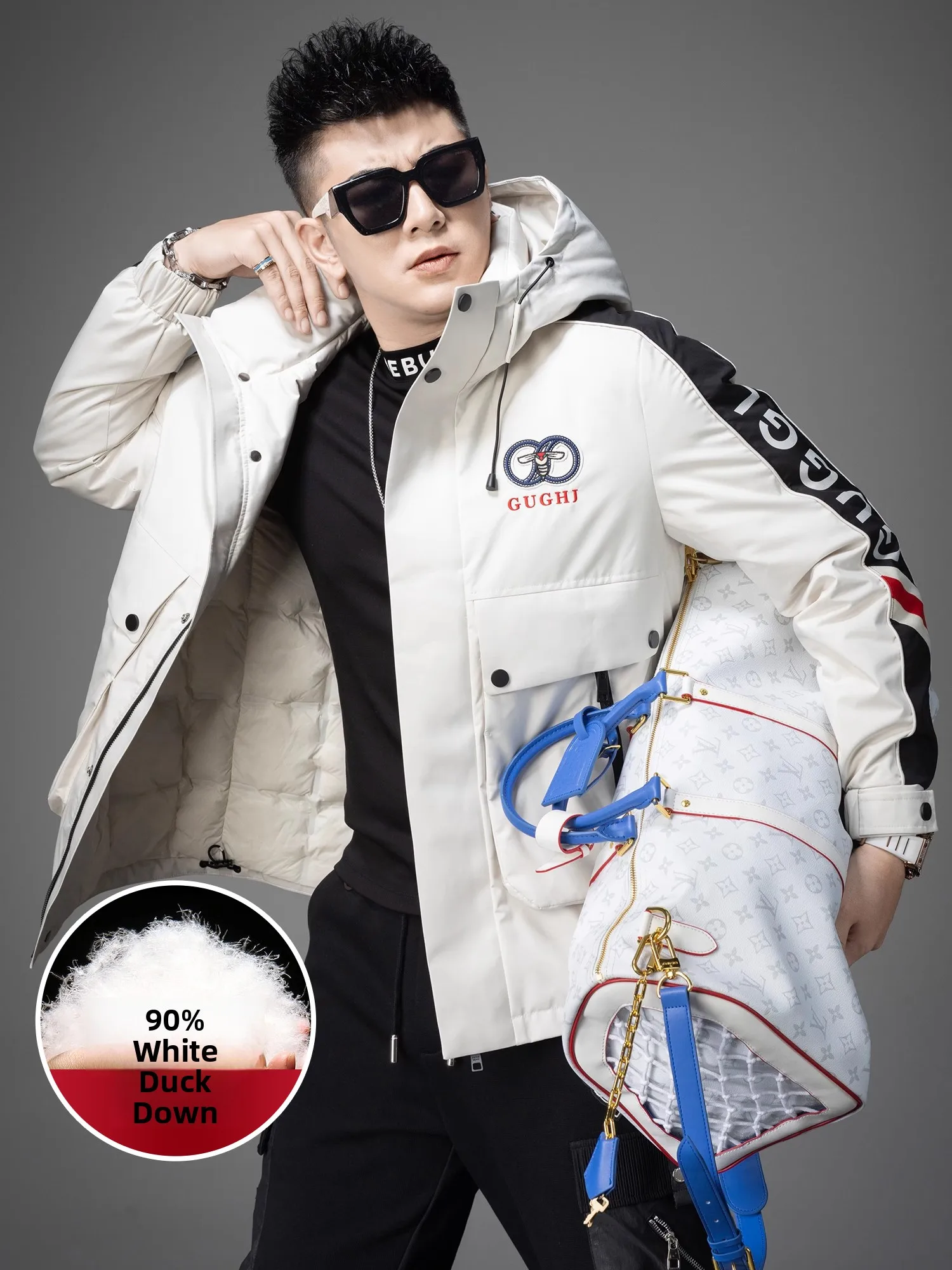 

Men's Thickened Duck down Jacket Hooded Warm Winter Coat Fashion Urban Style Polyester Fiber Outerwear Zipper Closure