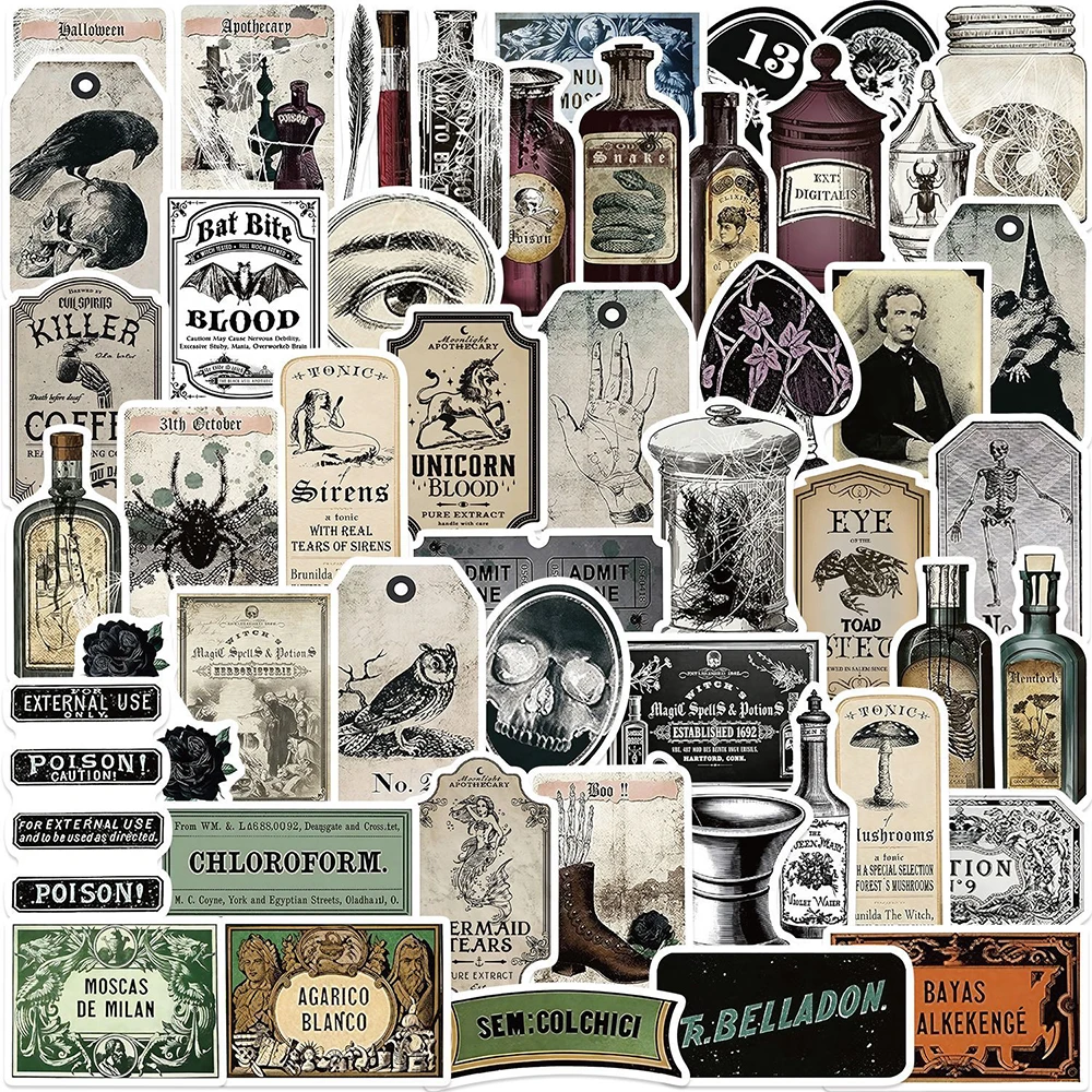10/30/50pcs Vintage Magic Potion Bottle Label Cartoon Stickers Gothic Graffiti Decal Suitcase Notebook Guitar Decoration Sticker
