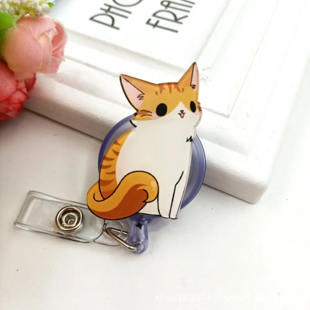 Retractable Nurse Badge Reel Cat Puppy Name Tag Dog Badge Holder Cartoon Animals Work Card Easy Pull Buckle