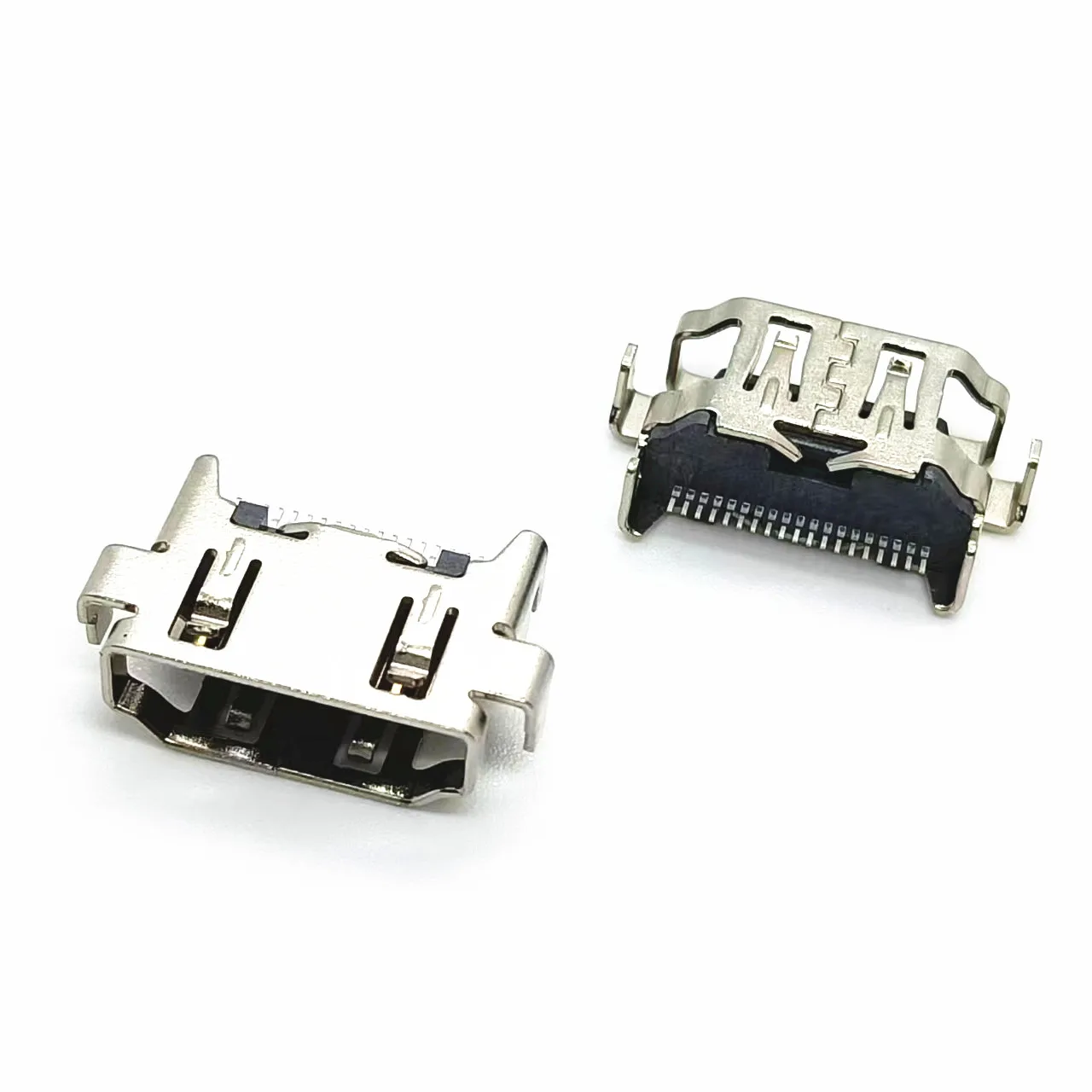 SMT HDMI A 타입 암 커넥터 19핀 SMT, 1.2mm/1.6mm PCB 두께용 로우 프로파일 디자인, 2.2mm 높이 중앙 장착 패드